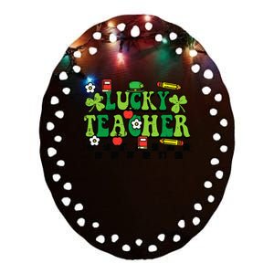 St Patricks Day Lucky Teacher Saint Paddys Groovy Ceramic Oval Ornament