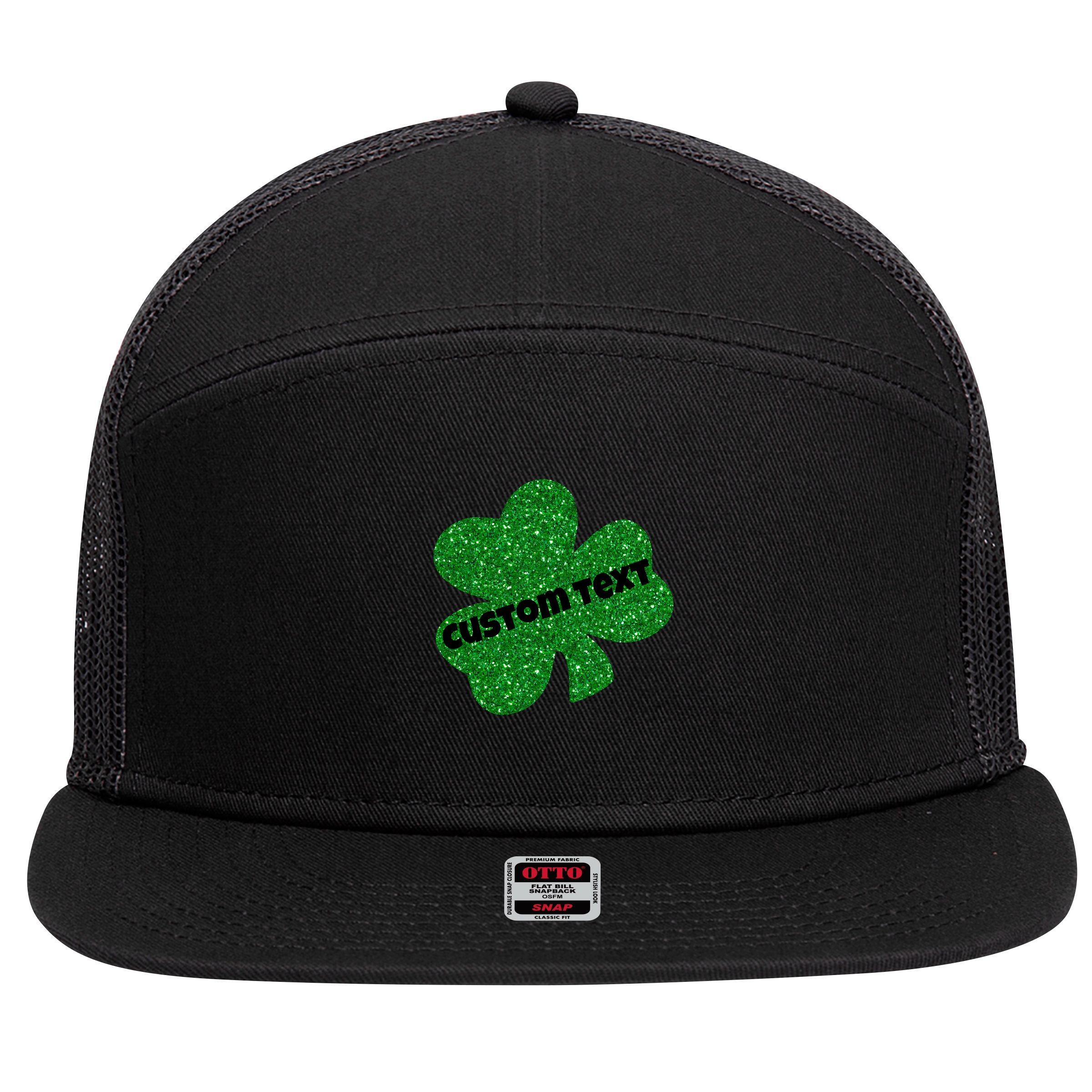 St. Patrick's Day Teacher Ms Mrs Personalized Name Green Glitter 7 Panel Mesh Trucker Snapback Hat