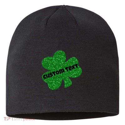 St. Patrick's Day Teacher Ms Mrs Personalized Name Green Glitter Sustainable Beanie
