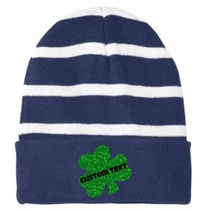 St. Patrick's Day Teacher Ms Mrs Personalized Name Green Glitter Striped Beanie with Solid Band