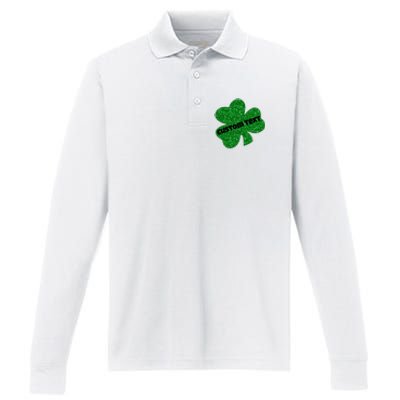 St. Patrick's Day Teacher Ms Mrs Personalized Name Green Glitter Performance Long Sleeve Polo