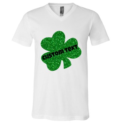 St. Patrick's Day Teacher Ms Mrs Personalized Name Green Glitter V-Neck T-Shirt