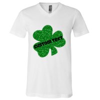 St. Patrick's Day Teacher Ms Mrs Personalized Name Green Glitter V-Neck T-Shirt