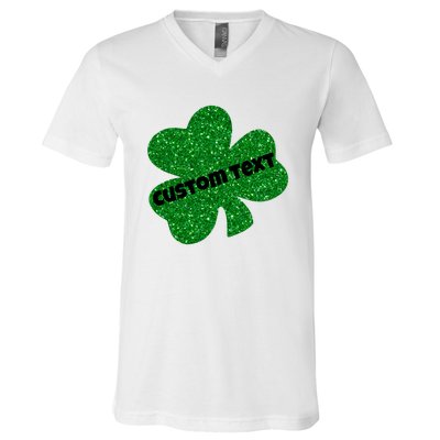 St. Patrick's Day Teacher Ms Mrs Personalized Name Green Glitter V-Neck T-Shirt