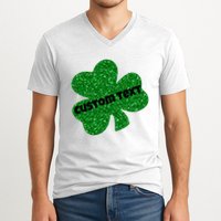 St. Patrick's Day Teacher Ms Mrs Personalized Name Green Glitter V-Neck T-Shirt