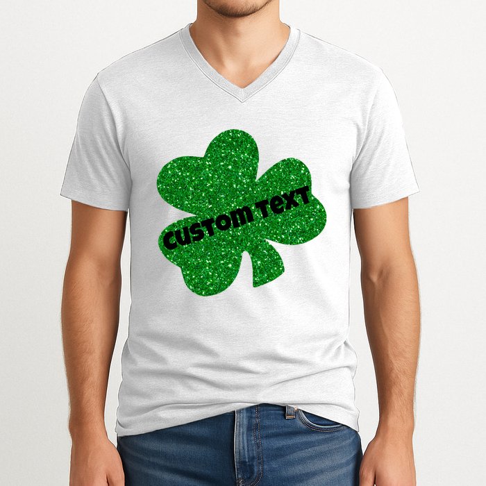 St. Patrick's Day Teacher Ms Mrs Personalized Name Green Glitter V-Neck T-Shirt