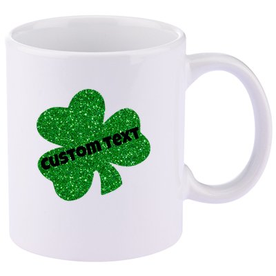 St. Patrick's Day Teacher Ms Mrs Personalized Name Green Glitter 11oz C Handle Ceramic Mug