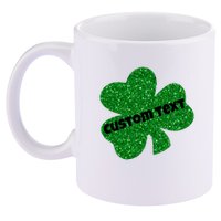 St. Patrick's Day Teacher Ms Mrs Personalized Name Green Glitter 11oz C Handle Ceramic Mug