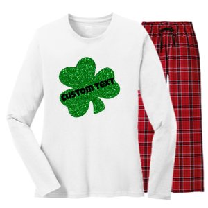 St. Patrick's Day Teacher Ms Mrs Personalized Name Green Glitter Women's Long Sleeve Flannel Pajama Set 