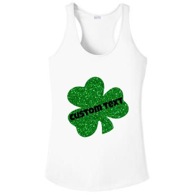 St. Patrick's Day Teacher Ms Mrs Personalized Name Green Glitter Ladies PosiCharge Competitor Racerback Tank
