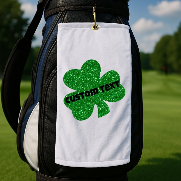 St. Patrick's Day Teacher Ms Mrs Personalized Name Green Glitter Golf Towel