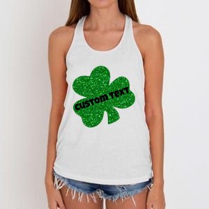 St. Patrick's Day Teacher Ms Mrs Personalized Name Green Glitter Women's Knotted Racerback Tank