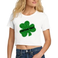 St. Patrick's Day Teacher Ms Mrs Personalized Name Green Glitter Crop Top