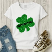 St. Patrick's Day Teacher Ms Mrs Personalized Name Green Glitter Womens T-Shirt