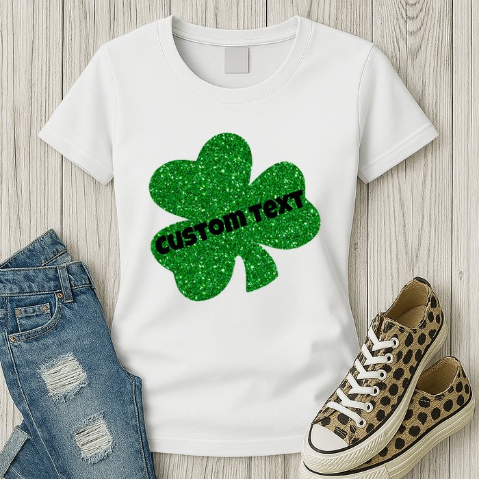 St. Patrick's Day Teacher Ms Mrs Personalized Name Green Glitter Womens T-Shirt
