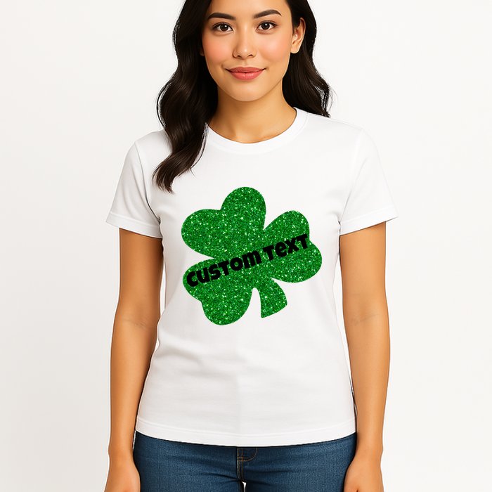 St. Patrick's Day Teacher Ms Mrs Personalized Name Green Glitter Womens T-Shirt