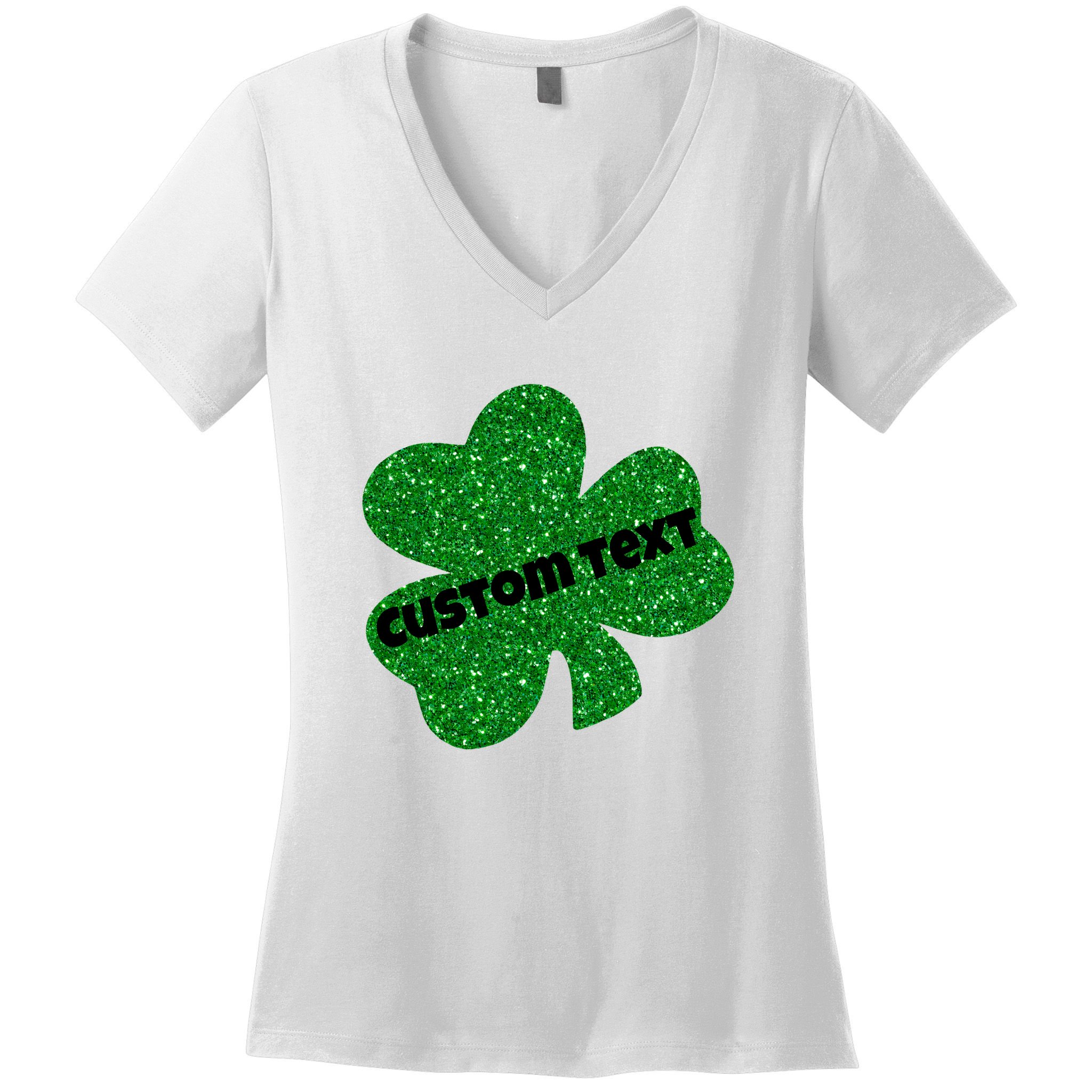 St. Patrick's Day Teacher Ms Mrs Personalized Name Green Glitter Women's V-Neck T-Shirt