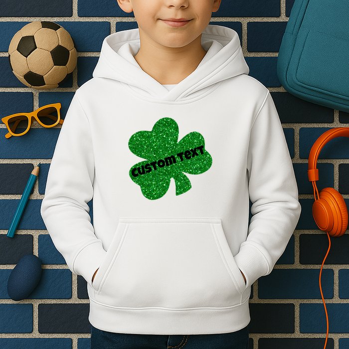 St. Patrick's Day Teacher Ms Mrs Personalized Name Green Glitter Kids Hoodie