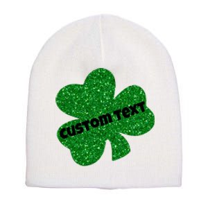 St. Patrick's Day Teacher Ms Mrs Personalized Name Green Glitter Short Acrylic Beanie