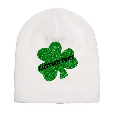 St. Patrick's Day Teacher Ms Mrs Personalized Name Green Glitter Short Acrylic Beanie