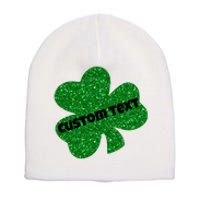 St. Patrick's Day Teacher Ms Mrs Personalized Name Green Glitter Short Acrylic Beanie