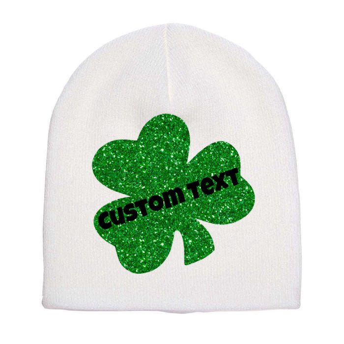 St. Patrick's Day Teacher Ms Mrs Personalized Name Green Glitter Short Acrylic Beanie