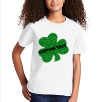 St. Patrick's Day Teacher Ms Mrs Personalized Name Green Glitter Kids T-Shirt