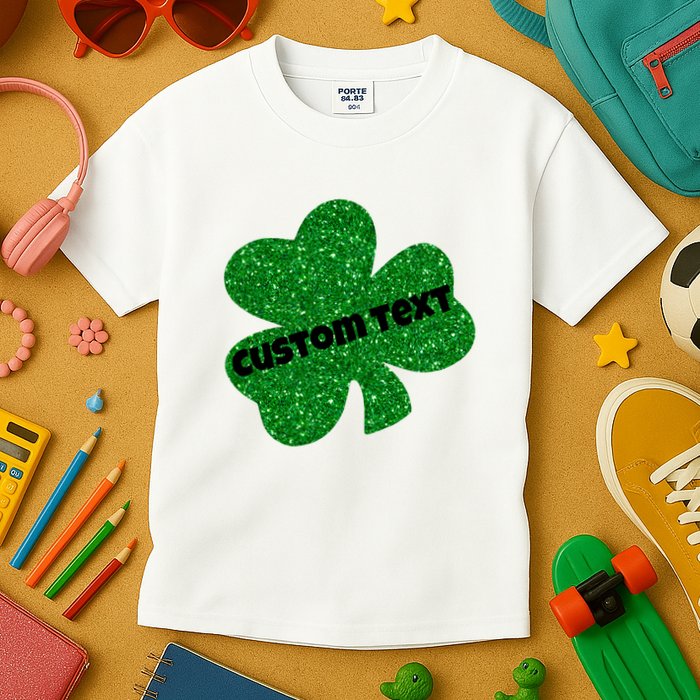 St. Patrick's Day Teacher Ms Mrs Personalized Name Green Glitter Kids T-Shirt