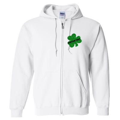 St. Patrick's Day Teacher Ms Mrs Personalized Name Green Glitter Full Zip Hoodie