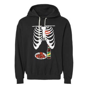 Skeleton Pregnancy Dad Chicken Wings Beer Halloween Garment-Dyed Fleece Hoodie