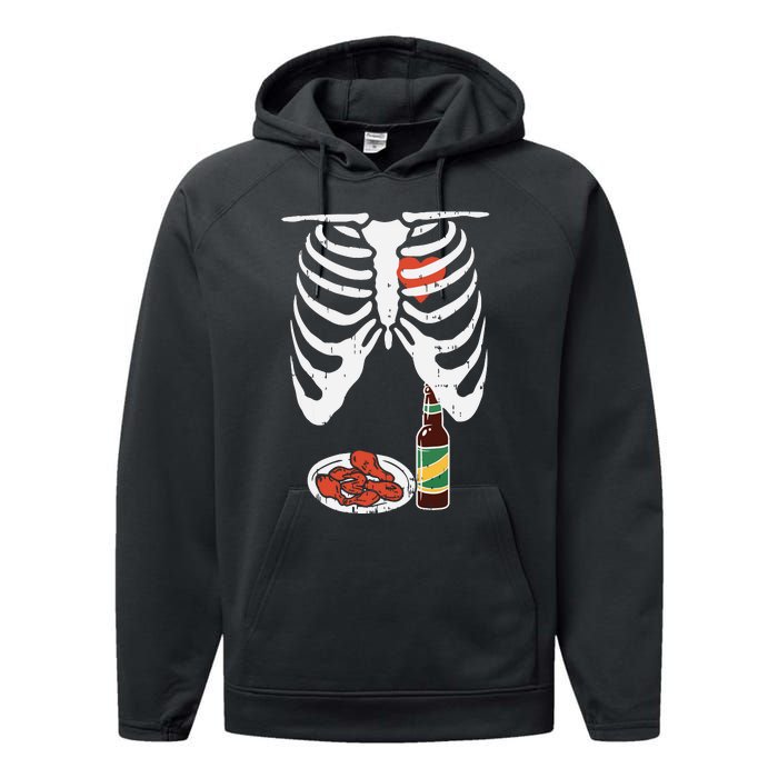 Skeleton Pregnancy Dad Chicken Wings Beer Halloween Performance Fleece Hoodie