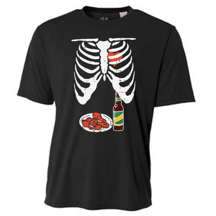 Skeleton Pregnancy Dad Chicken Wings Beer Halloween Cooling Performance Crew T-Shirt