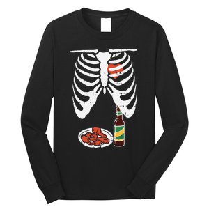 Skeleton Pregnancy Dad Chicken Wings Beer Halloween Long Sleeve Shirt