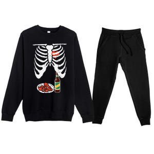 Skeleton Pregnancy Dad Chicken Wings Beer Halloween Premium Crewneck Sweatsuit Set