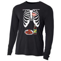 Skeleton Pregnancy Dad Chicken Wings Beer Halloween Cooling Performance Long Sleeve Crew