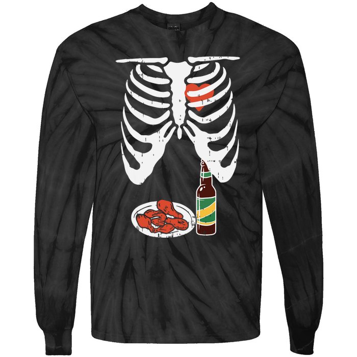 Skeleton Pregnancy Dad Chicken Wings Beer Halloween Tie-Dye Long Sleeve Shirt