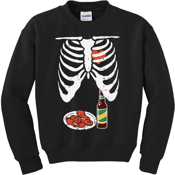 Skeleton Pregnancy Dad Chicken Wings Beer Halloween Kids Sweatshirt