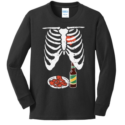 Skeleton Pregnancy Dad Chicken Wings Beer Halloween Kids Long Sleeve Shirt