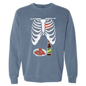 Skeleton Pregnancy Dad Chicken Wings Beer Halloween Garment-Dyed Sweatshirt