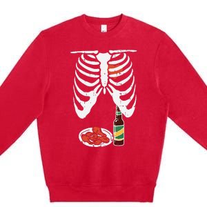 Skeleton Pregnancy Dad Chicken Wings Beer Halloween Premium Crewneck Sweatshirt