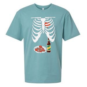 Skeleton Pregnancy Dad Chicken Wings Beer Halloween Sueded Cloud Jersey T-Shirt