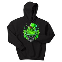 St Patricks Day Shamrock Basketball Irish Leprechaun Kids Hoodie