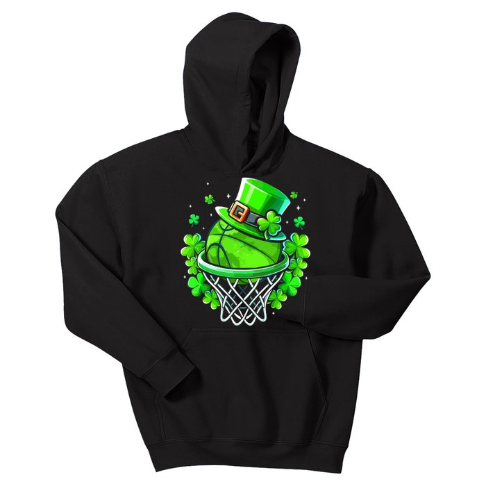 St Patricks Day Shamrock Basketball Irish Leprechaun Kids Hoodie