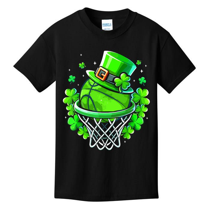 St Patricks Day Shamrock Basketball Irish Leprechaun Kids T-Shirt