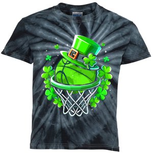 St Patricks Day Shamrock Basketball Irish Leprechaun Kids Tie-Dye T-Shirt