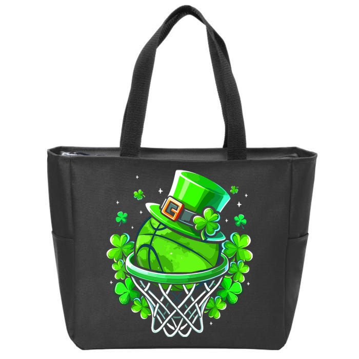 St Patricks Day Shamrock Basketball Irish Leprechaun Zip Tote Bag