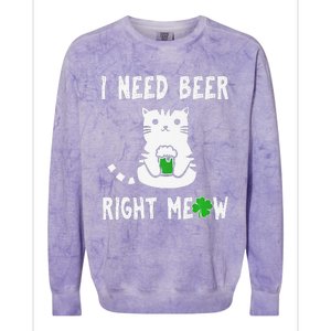 Saint Patrick's Day I Need Beer Right Meow Cat Colorblast Crewneck Sweatshirt