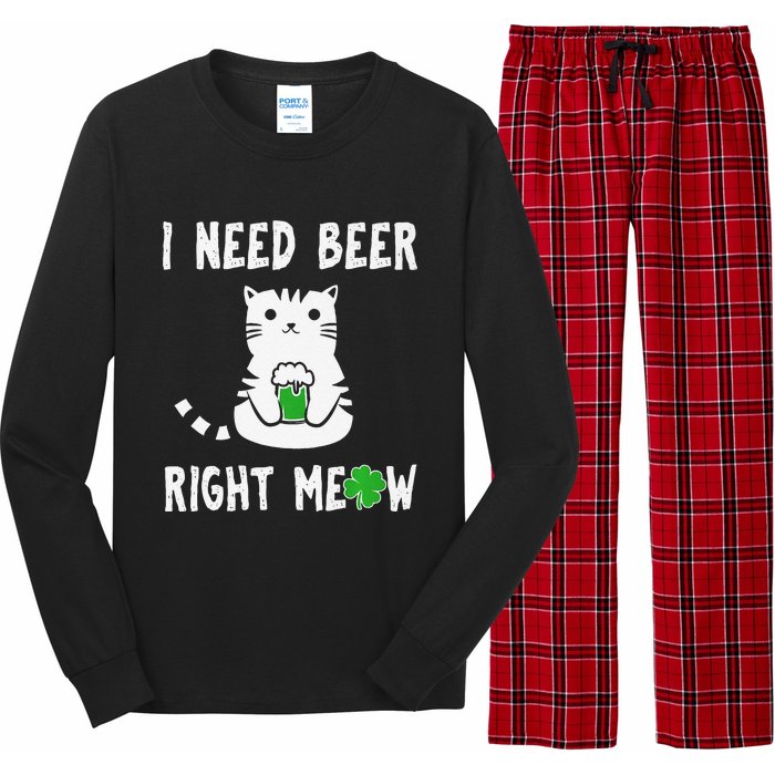 Saint Patrick's Day I Need Beer Right Meow Cat Long Sleeve Pajama Set