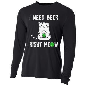 Saint Patrick's Day I Need Beer Right Meow Cat Cooling Performance Long Sleeve Crew