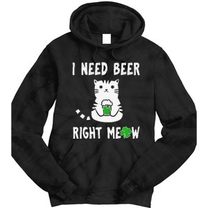 Saint Patrick's Day I Need Beer Right Meow Cat Tie Dye Hoodie